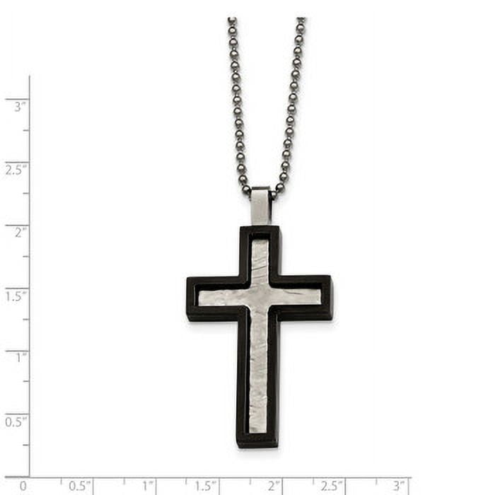 Lex & Lu Chisel Stainless Steel Brushed & Hammered Black IP Cross Necklace  24''