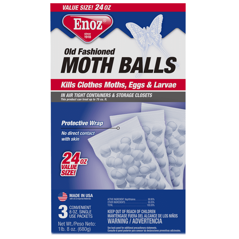 (8 Pack) Enoz Old Fashioned Moth Balls, Naphthalene Balls, 24 oz, 3 Single  Use 8 oz Packets