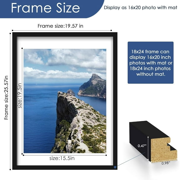 18x24 Poster Frame Set of 6, Black Wall Display with Mat or Without for Home Decor