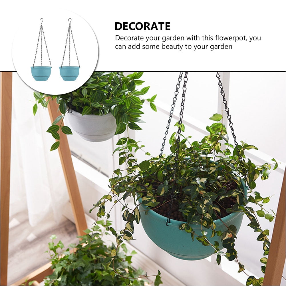 FENGGUIQU 2 Pcs Hanging Flower Pot for Balcony Plastic Green for Living Room 9.2*5.5in