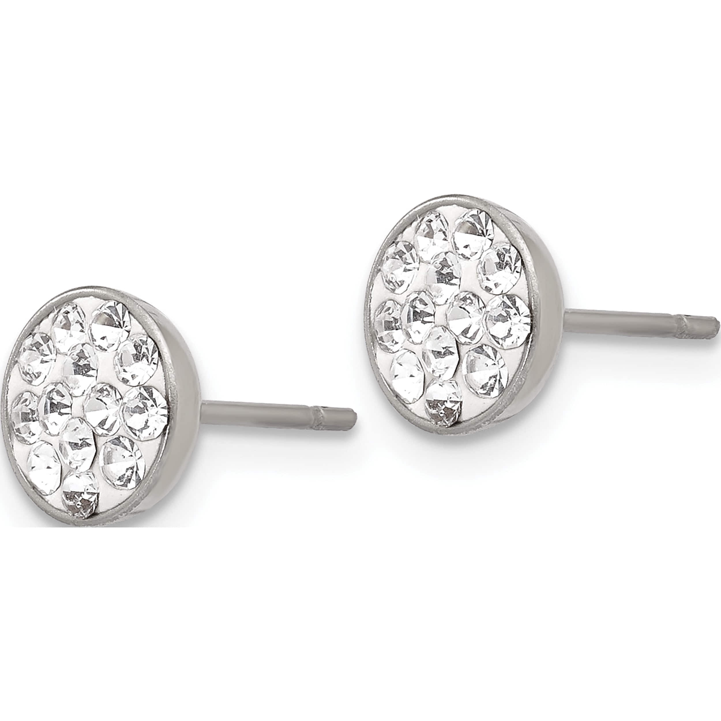 Stainless Steel Polished Clear Crystal Post Earrings (6 X 6) Made In China sre479