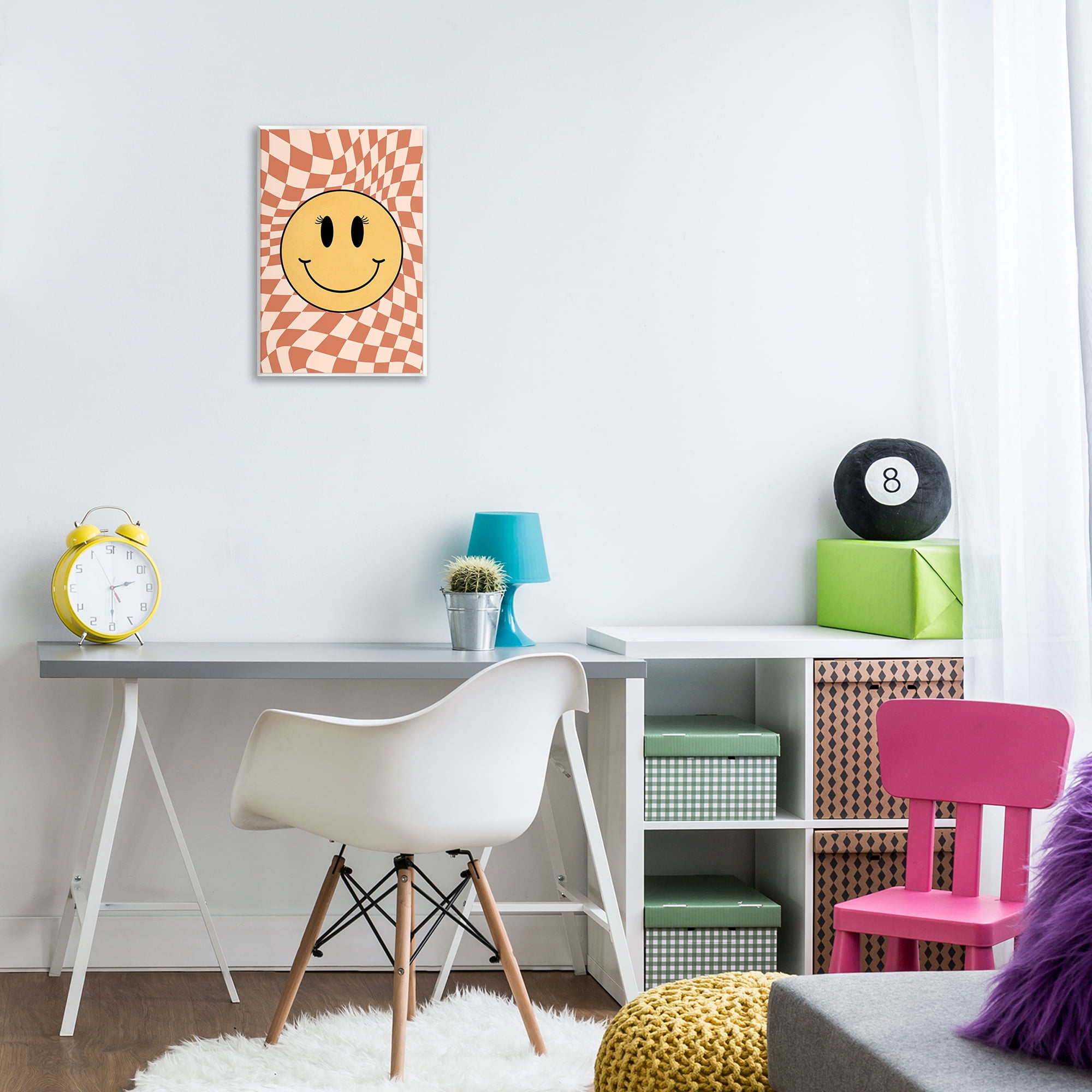 Stupell Industries Wavy Checkered Smiley Novelty Painting Unframed Art Print Wall Art, 13 x 19