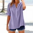 thumbnail image 2 of Holzkary Womens Button Down Shirts Long Sleeve Cotton Linen Gauze Tops Casual Collared Blouses Loose Fit Loose Shirt Top Stand Solid Color Sleeve Collar Casual Women's Shirt Women's Shirt Purple Xxl, 2 of 9