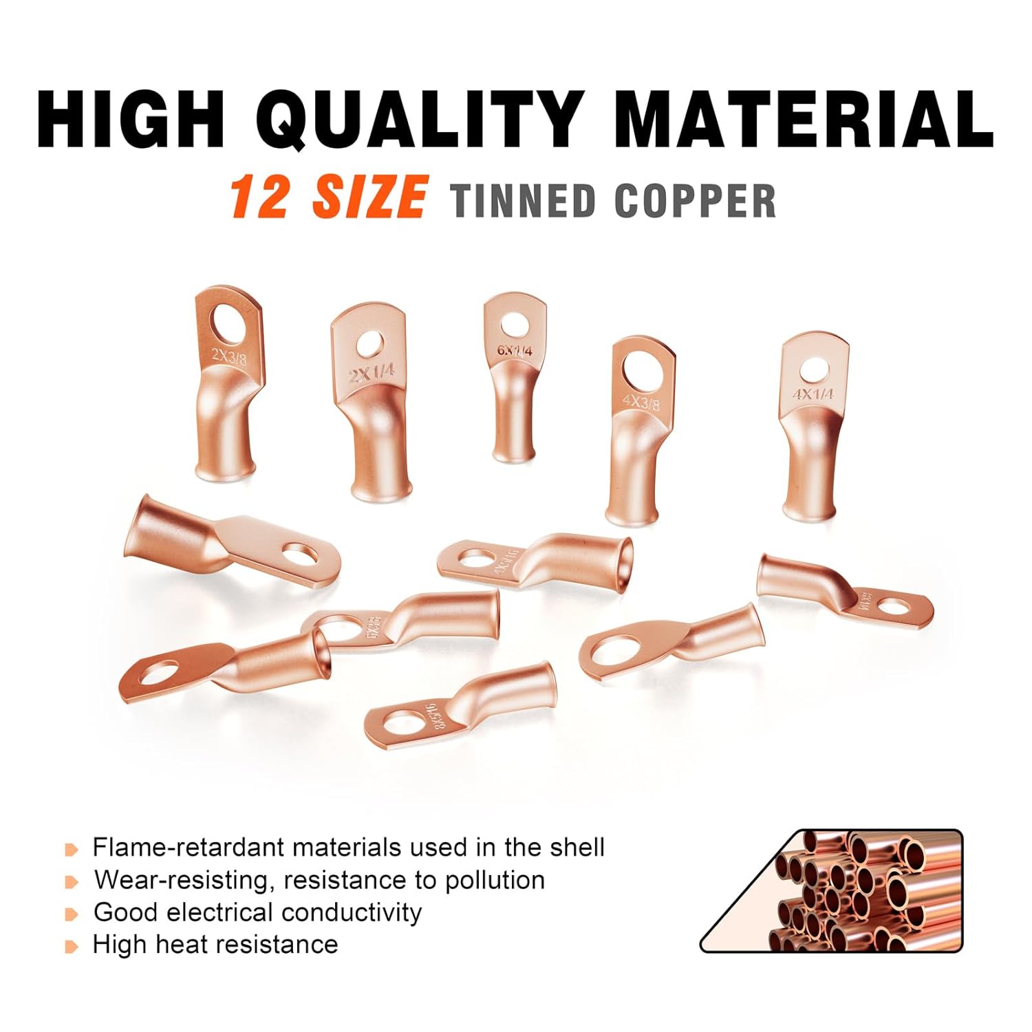 120 pieces 8642 copper wire terminals with heat shrink set, 60 pieces heavy duty battery cable closed end tubular ring terminals connectors, with 60 pieces heat shrink tubes