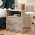 thumbnail image 5 of Gray Oak Nightstands with Charging Station, 2 Drawers & Open Shelf, Wide Bedside Tables for Bedroom, End Side Table, 5 of 7