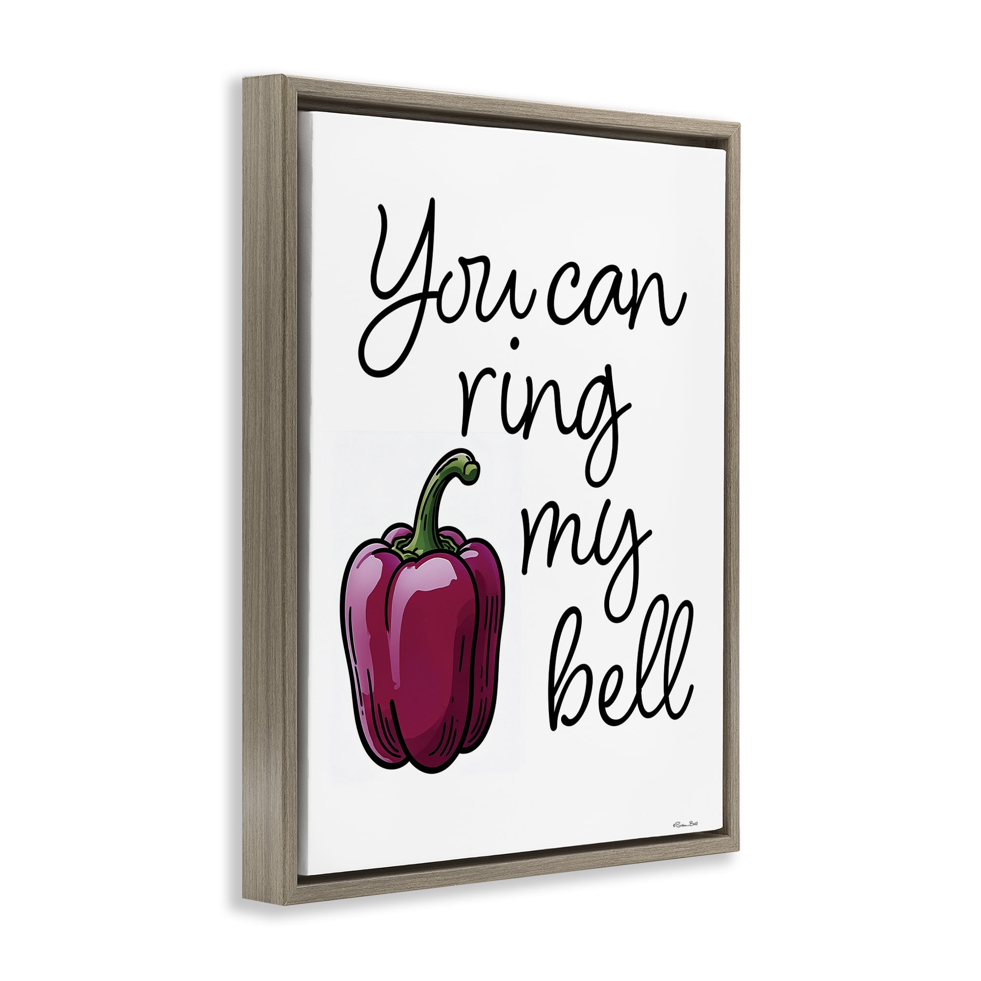 Stupell Industries Ring My Bell Pepper Brown Framed Floater Canvas Wall Art, design by Susan Ball