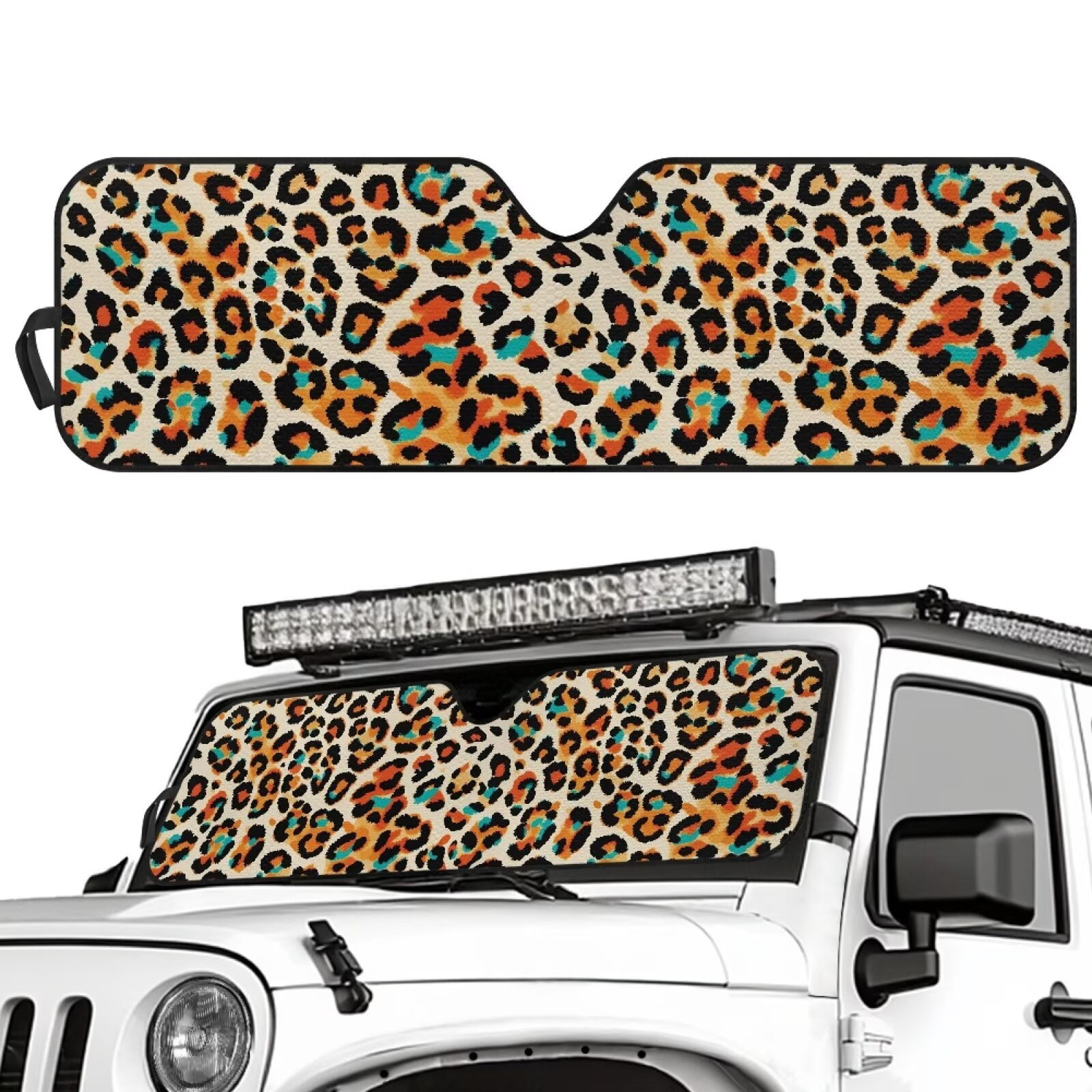 Uorisanigo Windshield Sun Shade,Cheetah Leopard Print Car Sunshade for Jeep Wrangler JL JLU 2018-2024 Rubicon Sahara 2 Door & 4 Door & Gladiator JT, Sun Visor Shade Keep Vehicle Cool
