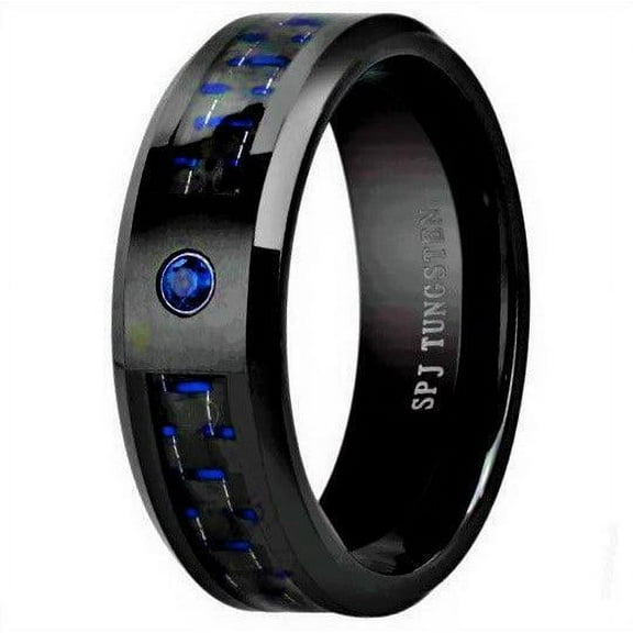 Tungsten Rings for Men Wedding Bands for Him Womens Wedding Bands for Her 6mm Blue Carbon Fiber Blue Diamond
