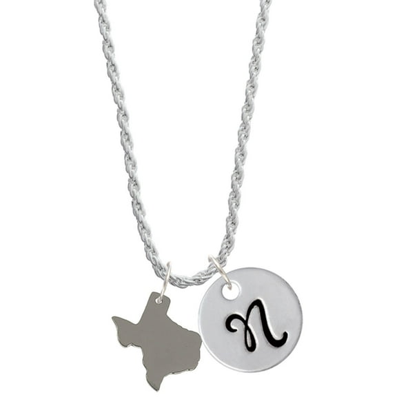 Delight Jewelry Stainless Steel Texas - Silvertone Script Initial Disc - N - Charm Necklace, 20" 3"