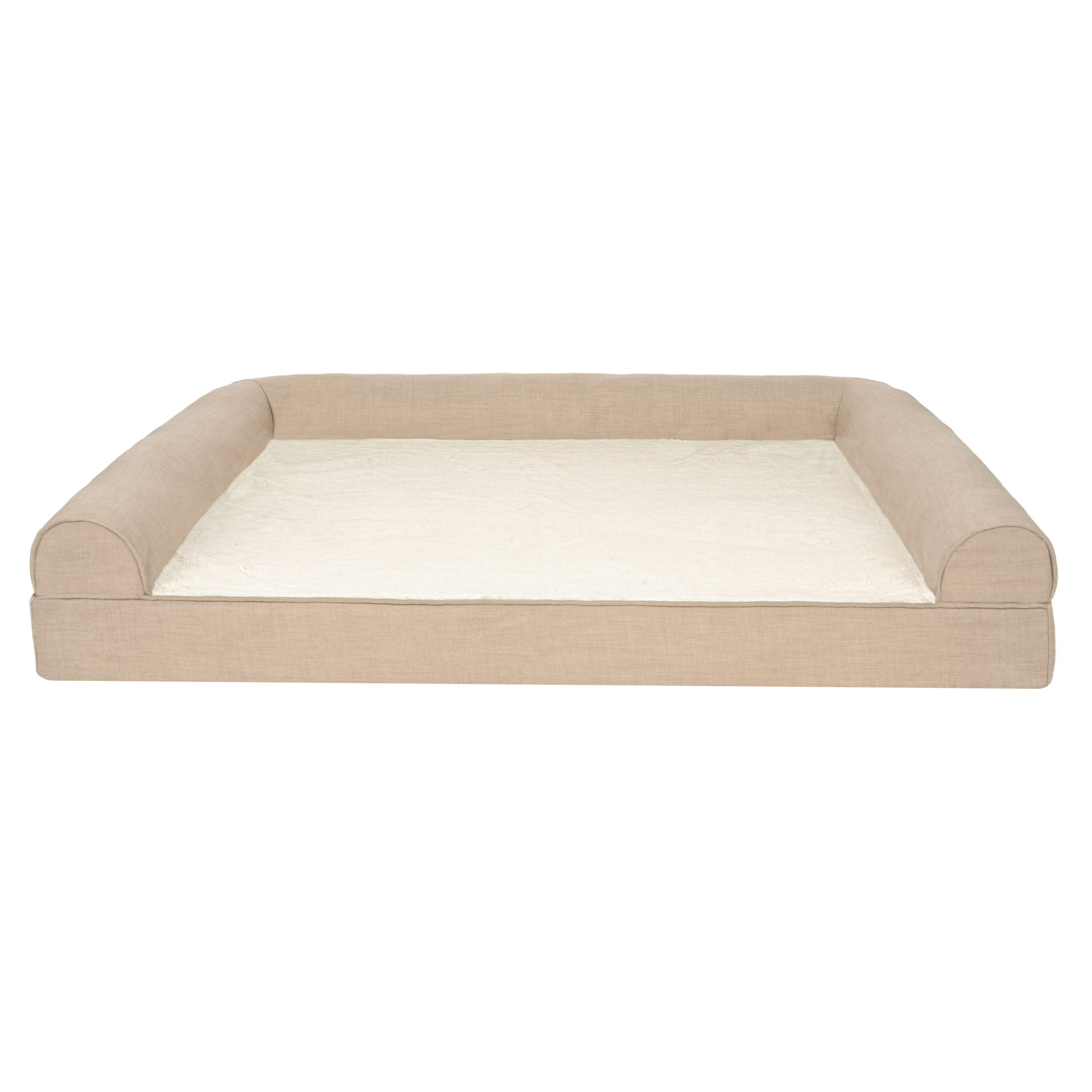 FurHaven Plush & Performance Linen Orthopedic Sofa Pet Bed for Dogs & Cats - Flax, Jumbo Plus