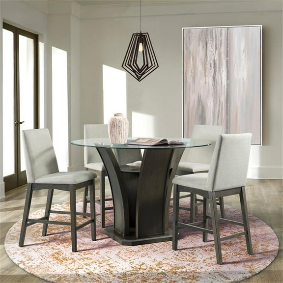 Bowery Hill 5 Piece Round Counter Height Dining Set in Brown