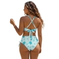 thumbnail image 2 of Xoenoiee Blue Turtle Starfish Seashell Coral Print Womens High Waisted Bikini Sets, Textured Tummy Control Swimsuit, 2 Piece Twist Front Bathing Suits for Women, S, 2 of 7