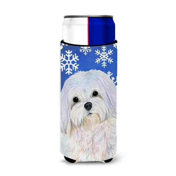 Maltese Winter Snowflakes Holiday Ultra Hugger for slim cans