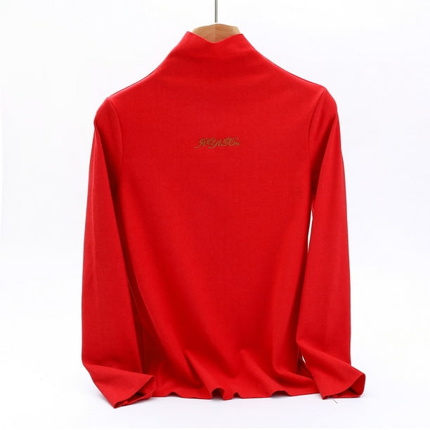 Ropa interior térmica para mujer, camiseta básica de cuello semialto, ropa interior térmica de manga larga de terciopelo alemán grueso, pijama de poliéster para mujer