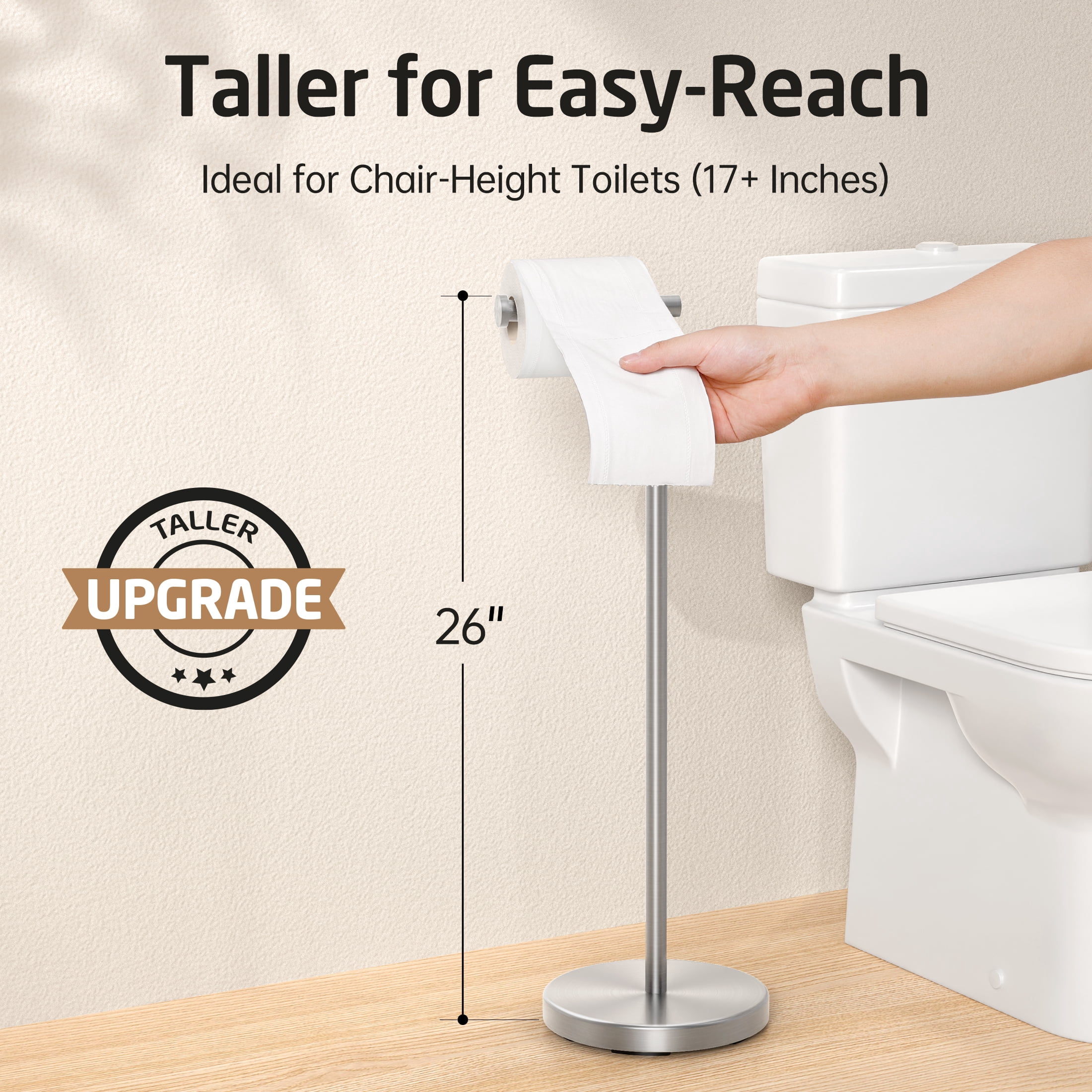 KES Toilet Paper Holder Free Standing 26" H (Taller Version), Toilet Paper Roll Holder Stand with Weighted Base for Bathroom, 18/8 Stainless Steel Brushed