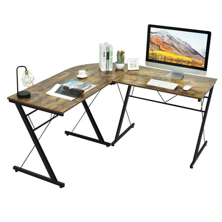 Costway 59'' L-Shaped Computer Table Study Workstation Home Office ...