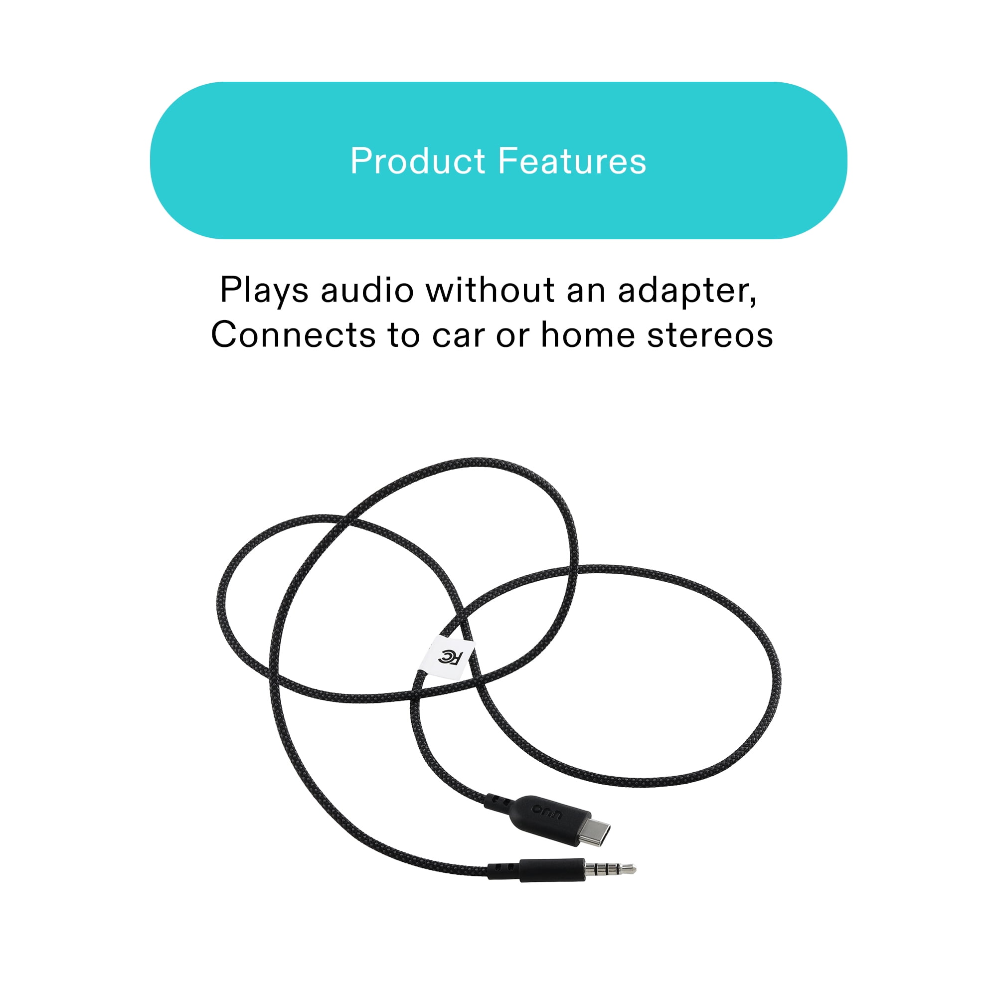 onn 3' Braided USB-C to 3.5 mm AUX Cable, Black