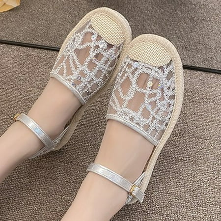 

〖Yilirongyumm〗 Silver 42 Sandals Women Outside Casual Summer Buckle Sandals Strap Solid Shoes Women Flat Women s Sandals