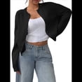 thumbnail image 2 of Suéter Tipo Cárdigan Corto de Larga con Botones y Cuello Redondo para Mujer, Ropa de Punto . Negro M, 2 of 9