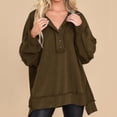 thumbnail image 2 of Holiday Deals, Plain Pullover Sweatshirts, Ladies Oversized Sweatshirt Casual Long Sleeve Button Henley Neck Vintage Tunic Tops (X-Large, Coffee), 2 of 6
