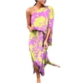 thumbnail image 2 of TMOYZQ 50 % de Rabais Été! Robe Longue Maxi à une Épaule pour Femmes, Ourlet Fendu, Imprimé Floral, Manches Courtes Évasées, Coupe Ample Froncée, Robe de Cocktail, Robe de Soirée, Robes d'Invitée de Mariage, 2 of 5
