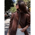 thumbnail image 3 of Otoño mujer recortado sólido elegante abrigo de cuello alto nuevo abrigos casuales de un solo pecho mujeres de manga larga prendas de vestir exteriores sueltas, 3 of 5