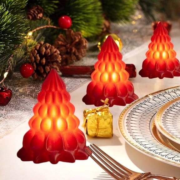 Fllostpr Christmas 3D 3.2X2.7" Red Luminous Tree Ornament Lamp, Decoration for Desk Bedside Counter Mantel Party
