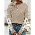 thumbnail image 5 of Female Floral Pattern Crewneck Long Sleeve Drop Shoulder Sweaters Pullover Tops Apricot Color S, 5 of 10