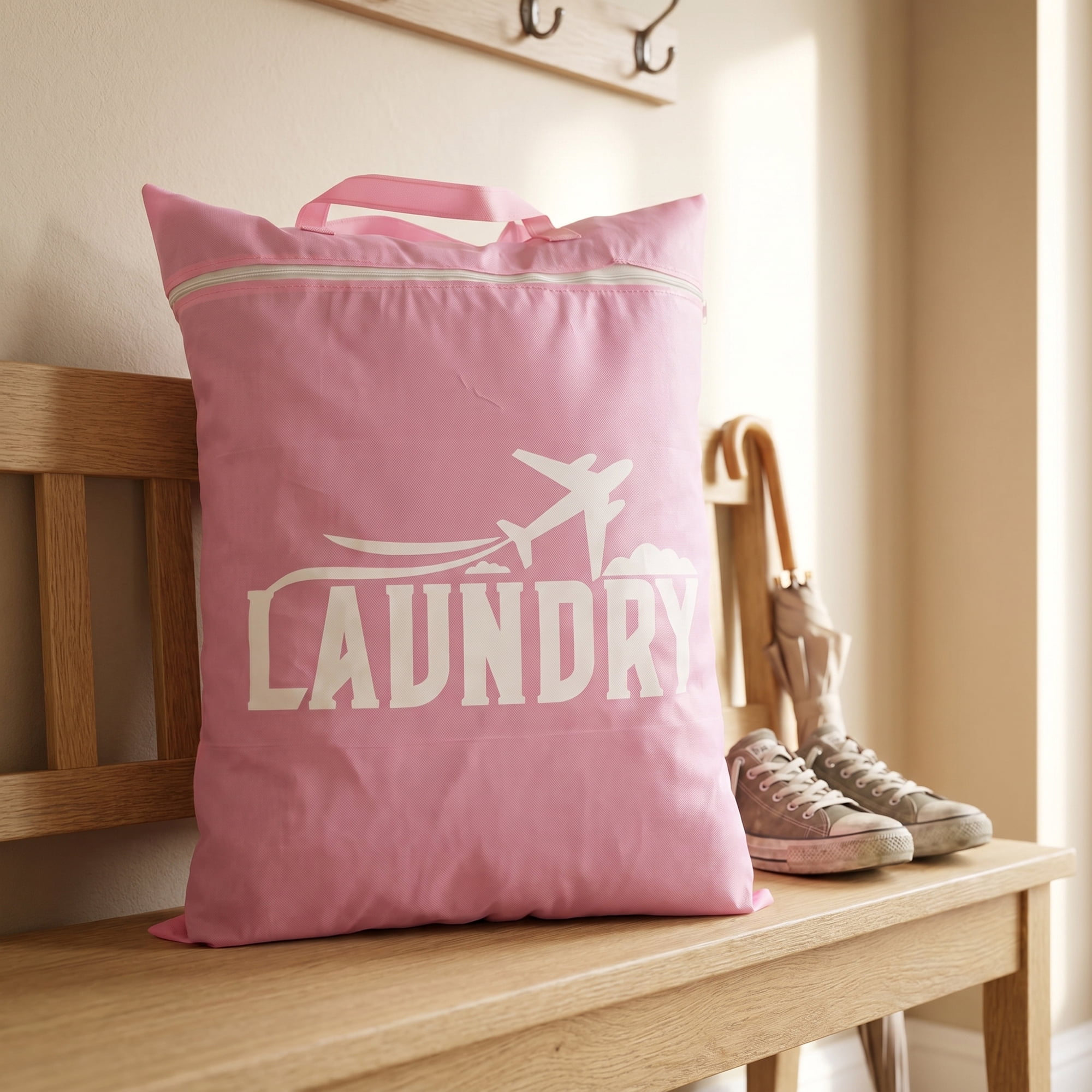Unique Bargains 2Pcs Waterproof Wet Dry Lightweight Mesh Laundry Bag Pink 18.9" x 22.8"