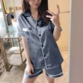 thumbnail image 2 of cfhntfmh Satin Pajamas Set for Women Button down Matching Pj Outfits Short Sleeve Top with Shorts Silk Loungewear, 2 of 6