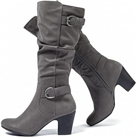 

Women s Knee High Boots - Stylish and Comfortable Round Toe Chunky Block Heeled Boots with Side Zipper Closure for Fall and Winter Wear For Women.