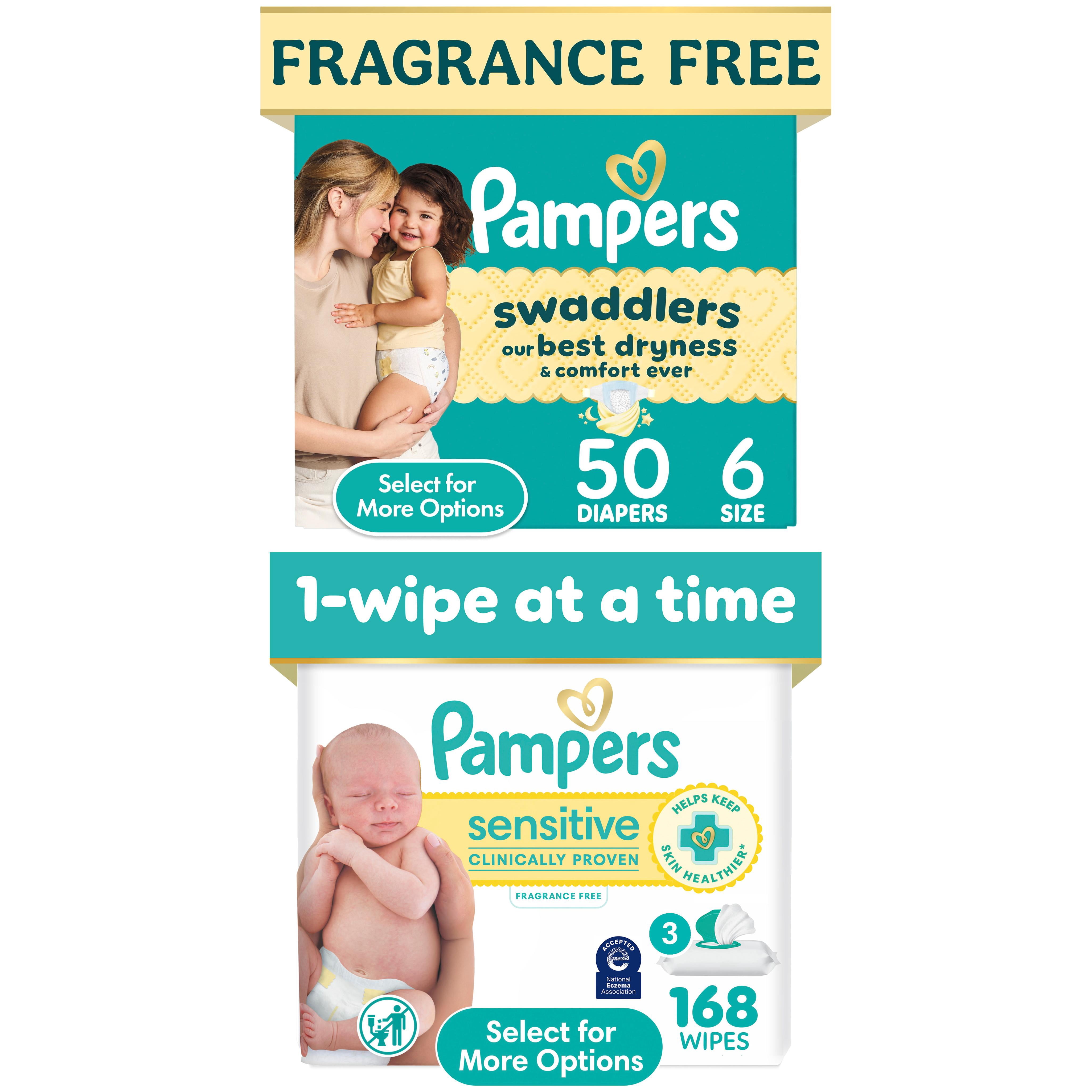 Pampers Swaddlers Diapers Size 6, 50 Count & Sensitive Wipes, 168 Count Bundle (Select for More Options)