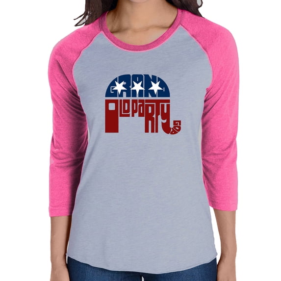 LA Pop Art Women's Raglan Baseball Word Art T-shirt - REPUBLICAN - GRAND OLD PARTY