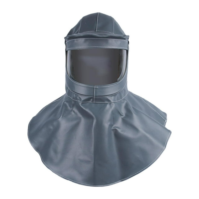 Campana de chorro de arena,Capucha de protección para chorro de arena de cuero PU para el trabajo,Capucha protectora de cuello antiviento y chorro de arena,Vista ampliada de pulverización de
