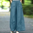 thumbnail image 6 of Mifsaly Flowy Pants for Women High Waisted Wide Leg Palazzo Pants Floral Embroidery Loose Casual Summer Trousers with Pockets Blue,M, 6 of 6