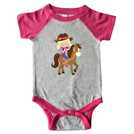 

Inktastic Cowboy Girl Cowgirl On Brown Horse Blonde Hair Gift Baby Girl Bodysuit