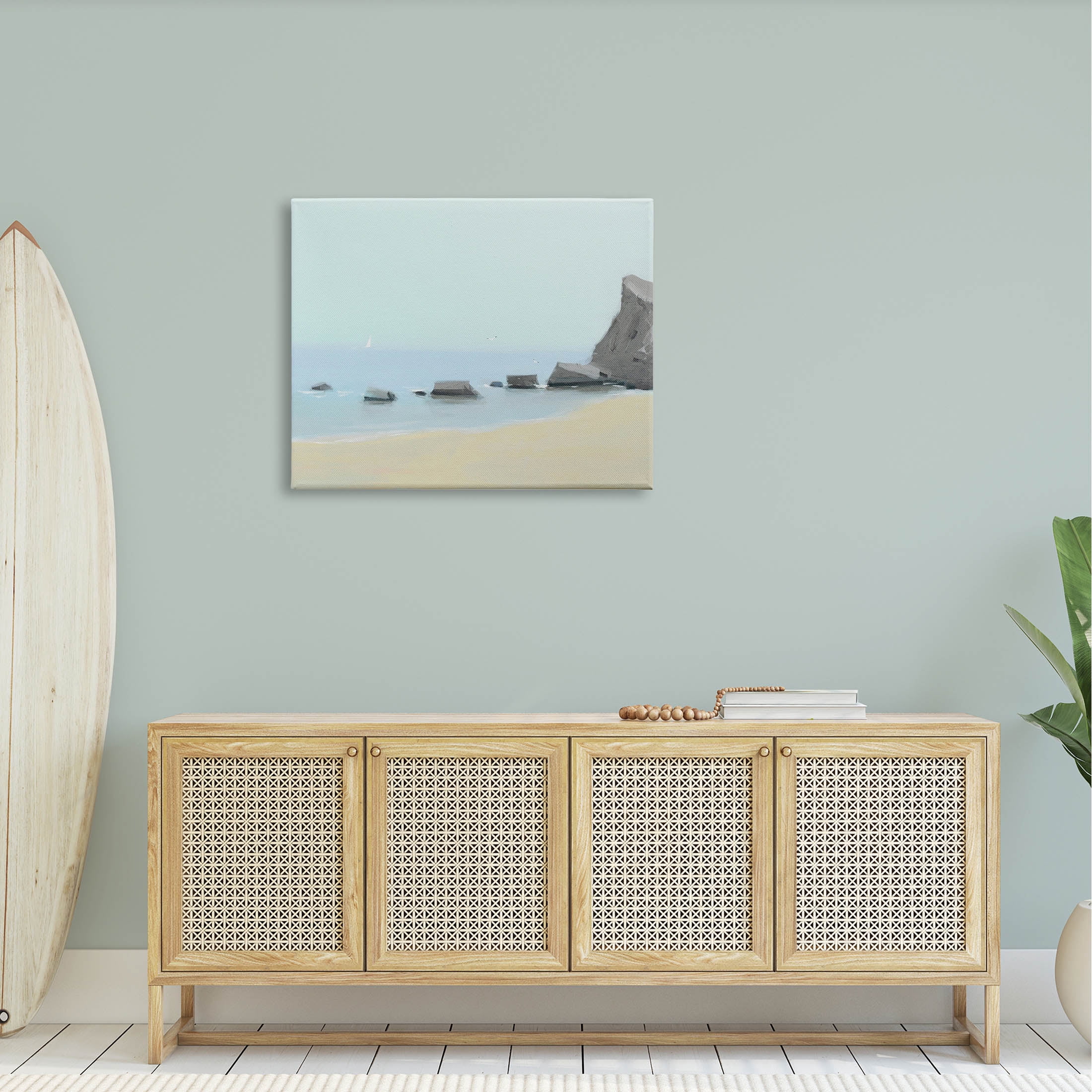 Calm Beach Shore Rocks Coastal Graphic Art Gallery Wrapped Canvas Print Wall Art