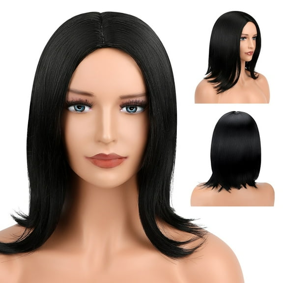 Ladies short straight hair bob with bangs short hair high temperature silk fiber hair cap wig black