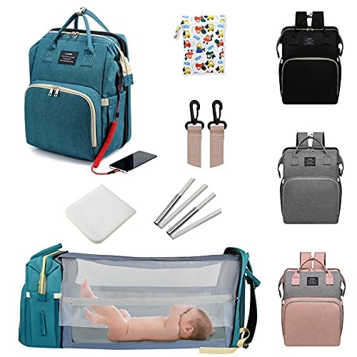 Mochila cambia-pañales, bolso viaje 7 en 1 p/ bebé, bolso mamá multifunción impermeable c/ colchón y USB (verde)
