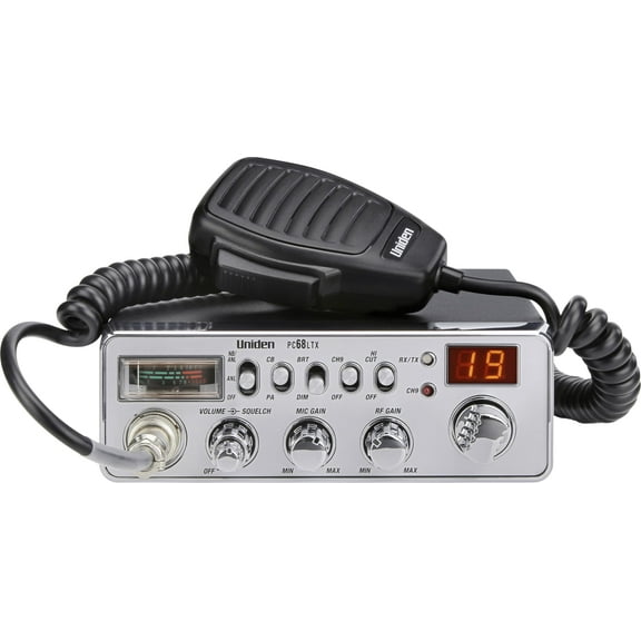 Radio CB Uniden PC68LTX de 40 canales con conmutador PA/CB, color plateado