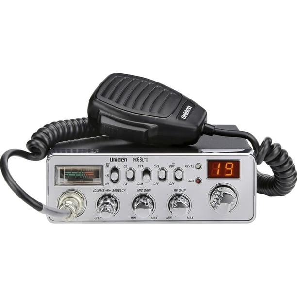 Radio CB Uniden PC68LTX de 40 canales con conmutador PA/CB, color plateado