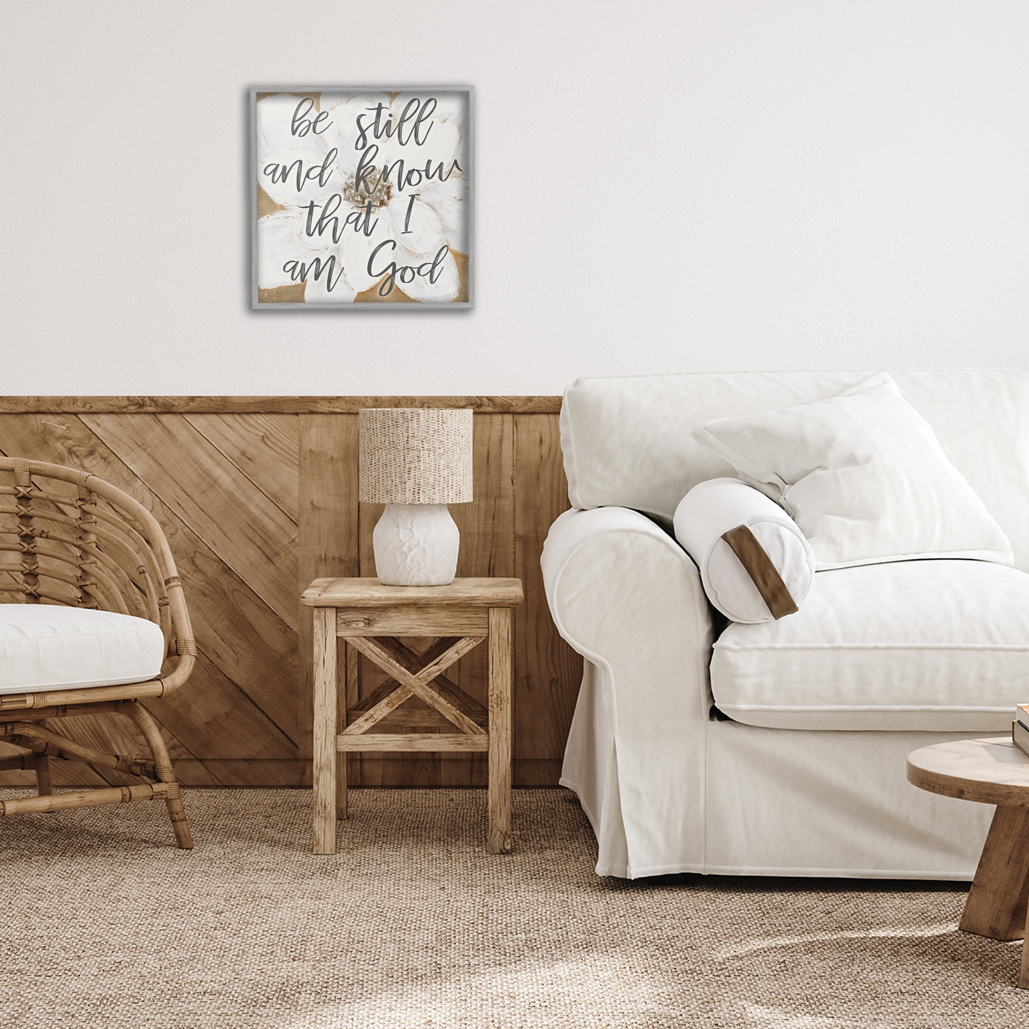 Stupell Industries Be Still Script with Flower Gray Framed Giclee Art, design by Lanie Loreth