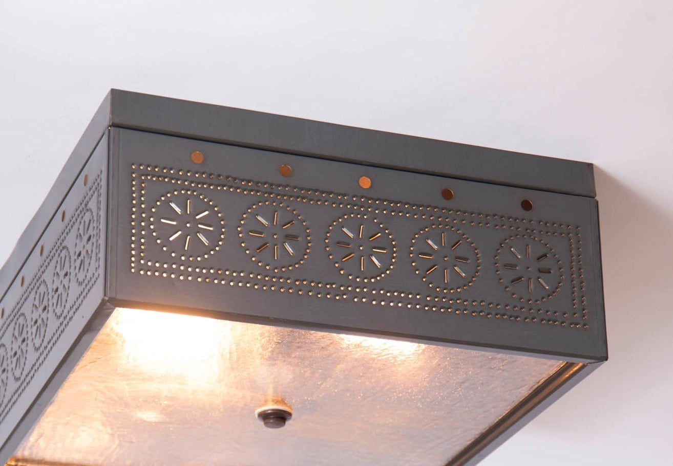 Irvin's Country Tinware Square Ceiling Light with Chisel in Country Tin