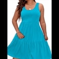 thumbnail image 3 of Vestidos de Verano para Mujer, de Gran Tamaño, con Hombros Descubiertos, Lisos, Sin Mangas, con Volantes en el Bajo, Vestidos Cortos con , Azul XL, 3 of 7