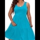 thumbnail image 3 of Vestidos de Verano para Mujer, de Gran Tamaño, con Hombros Descubiertos, Lisos, Sin Mangas, con Volantes en el Bajo, Vestidos Cortos con , Azul 4XL, 3 of 7