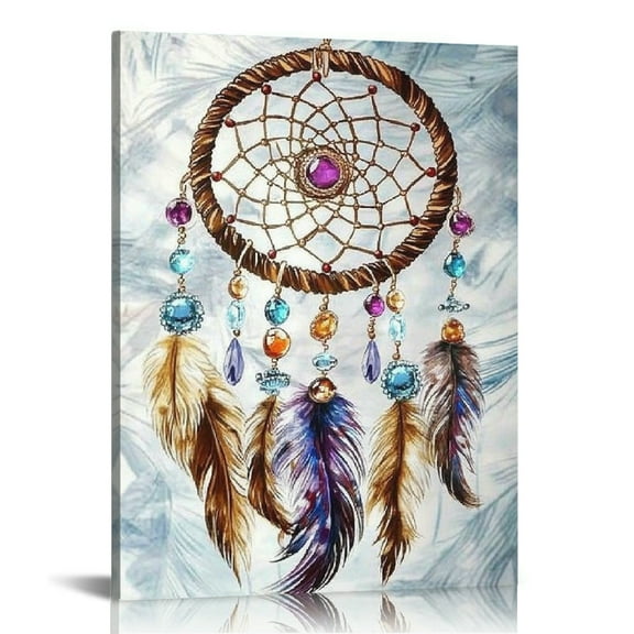 ZFLMY Dream Catcher Feathers Jewels Canvas Wall Art Decor 12x16in
