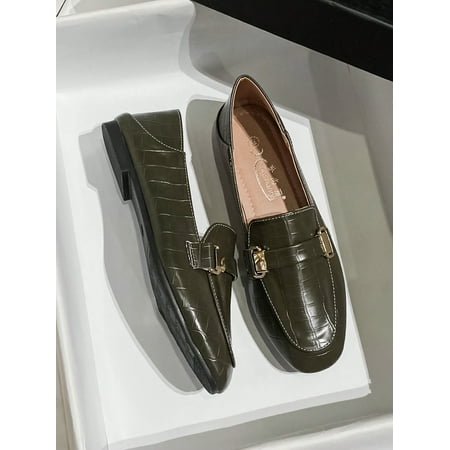 

Women Metal Decor Contrast Binding Square Toe Flats Elegant Loafer Flats For Outdoor