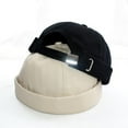 thumbnail image 3 of Unisex Adjustable Brimless Melon Leather Beanie Cap Hooligan Hats Solid Color Landlord Cap, 3 of 8