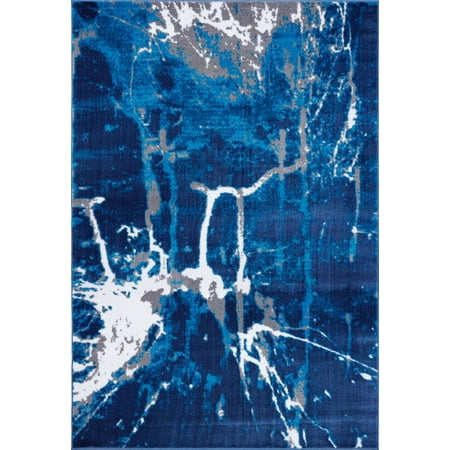 Indigo Carpet Ladole Rugs Anise Collection Soft Contemporary Abstract Area Rug Carpet in Blue and Grey, 4x6 (3'11