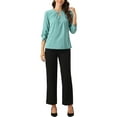 thumbnail image 2 of CURVOSPORT Camisa Elegante para Mujeres, Top de Oficina con Abertura, Frente Plisado, Manga 3/4, Blusa de Chifón, L Gris Verde, 2 of 6